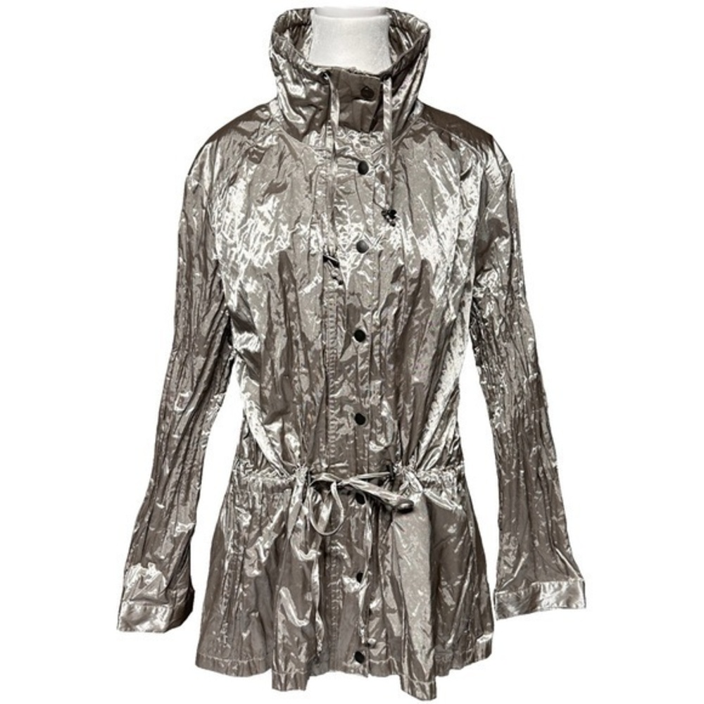 TravelSmith Metallic Silver Raincoat Lightweight Jacket Cinch Waist Women's 1X